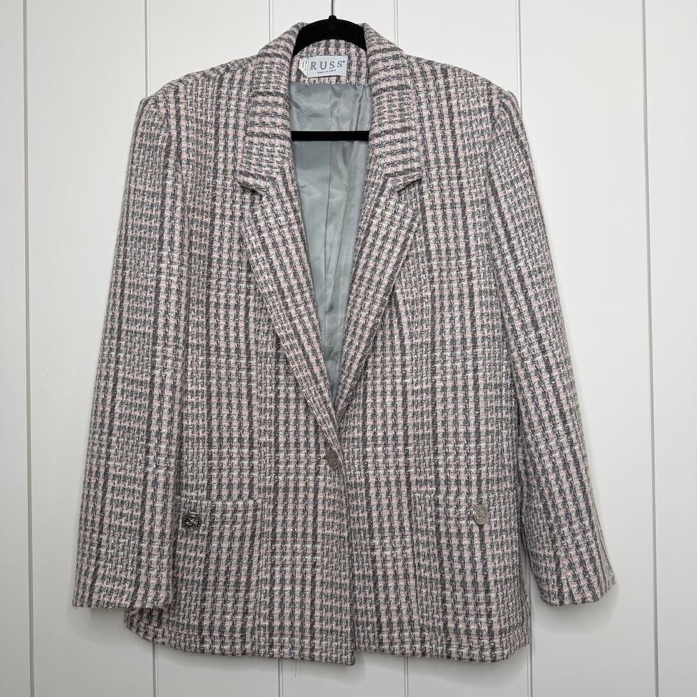 Union Made Vintage Tweed Blazer Academia Old Money pink gray 12